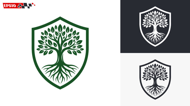 Shield Emblem Tree of Life with Strong Roots.