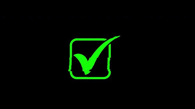 Check mark glitch square icon symbol graphic offers clear confirmation for computer display screens, websites, apps, presentations, checklists, and approval interfaces.