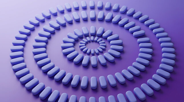 Abstract 3d background with purple pillshaped elements arranged in concentric circles