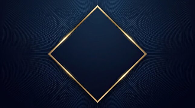 Elegant dark blue background featuring a luxury gradient and a glowing gold diamond frame for premium design projects