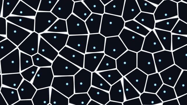 Abstract Digital Cellular Network with Glowing Blue Dots and Interconnected Lines on Dark Background