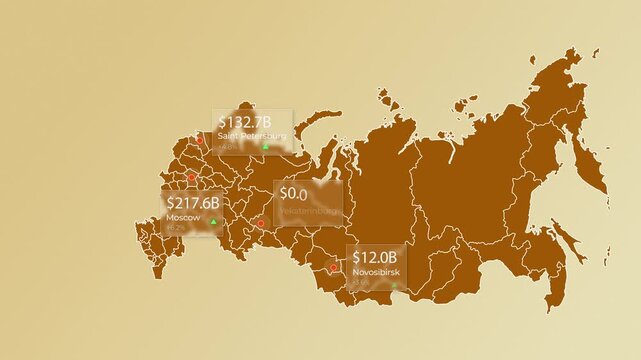 Infographic Map of Russia Showing Economic Growth and City Financial Data