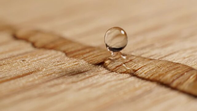 Liquid drop spreading on wooden surface