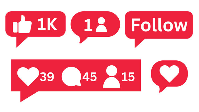 Like, share, comment and follow vector notifications