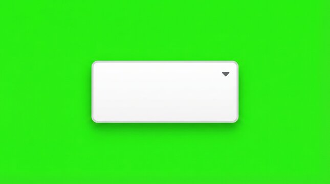 Button interface element with a dropdown arrow floats against a solid green screen backdrop for digital design.