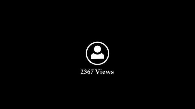 Social media views count animation. Views count with profile animation on black screen.social media video views,photo views.0 to 5000 views count animation Concept of social media.