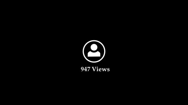 Social media views count animation. Views count with profile animation on black screen.social media video views,photo views.0 to 2000 views count animation Concept of social media.