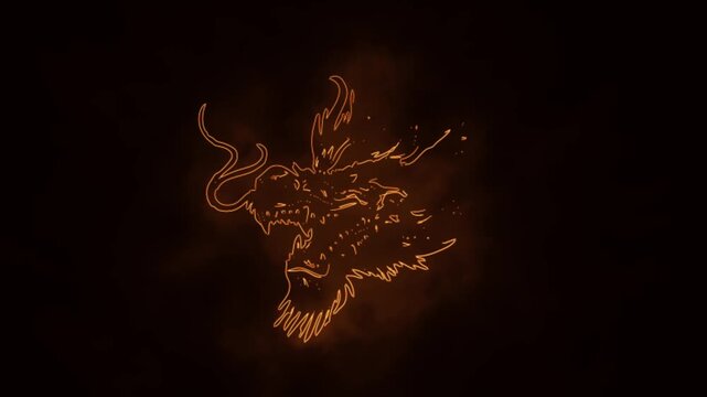 head dragon symbol with fire effect on the green screen background