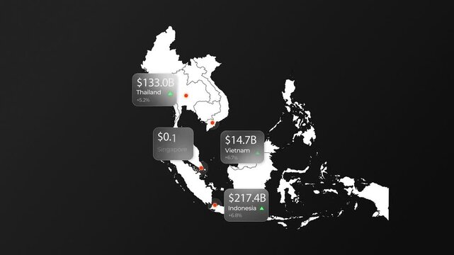 Southeast Asia Map with Economic Data and GDP Financial Statistics