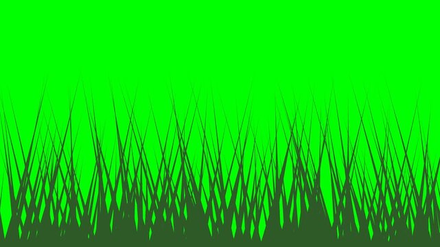 Minimalist Dark Green Grass Blades Silhouette Border against a Solid Bright Green Chroma Key Background for Nature Compositing