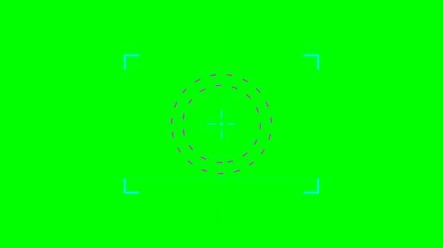 Professional Camera Viewfinder HUD Overlay with Crosshair and Circular Targets on Chroma Key Green Background for Film Production