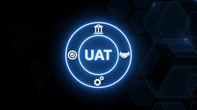 Uat user acceptance testing concept with glowing digital and hud interface software development assurance