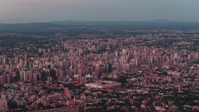 Sunset silhouette of the city skyline in Curitiba Parana, Parana, Brazil