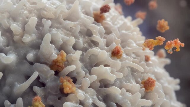 Virus cell microbiology infection pathogen immune response 3d render microscopic medical biology science disease outbreak crisis closeup antibody