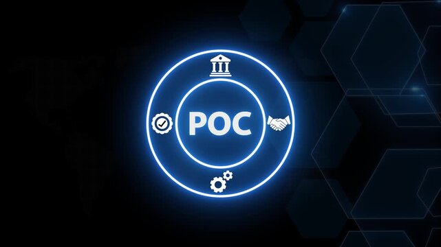 Poc proof of concept business strategy animation with glowing digital and corporate technology interface
