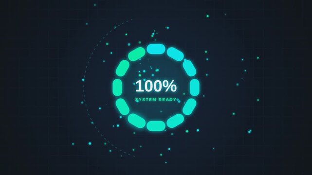 Digital loading bar animation with 80 percent progress bar and synchronizing text  