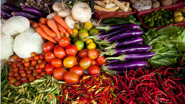 Fresh Fruit Vegetable Display Grocery Store Market Graphic Design