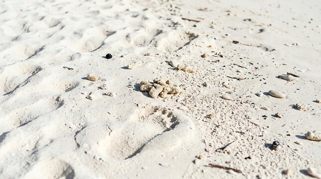 Footprints in White Sand Beach, Close-up Texture