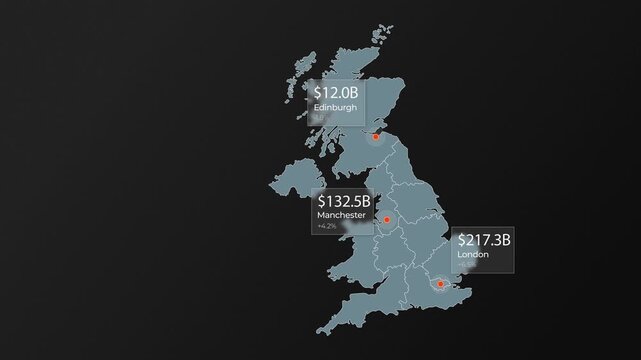United Kingdom Map with Financial Infographics and City Data