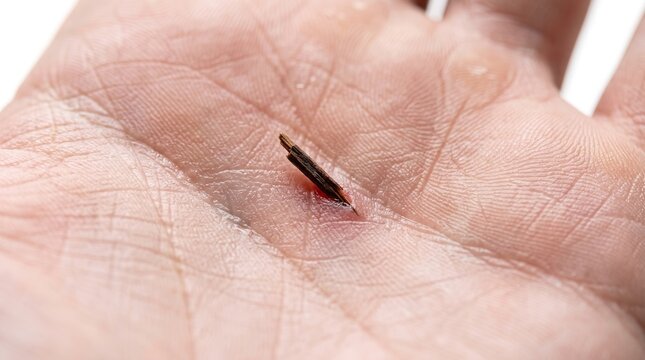 Extreme macro of wooden splinter puncture wound in human palm skin