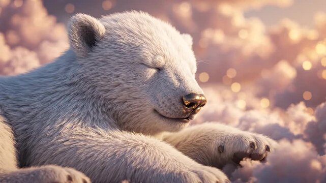 Polar bear sleeping on soft clouds