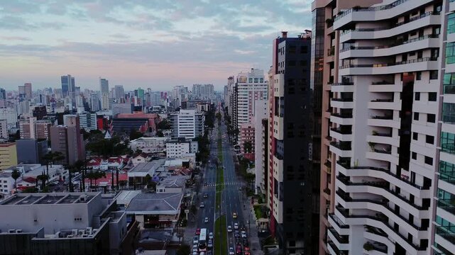 Vibrant evening sky backdrop over the Curitiba Parana skyline, Parana, Brazil