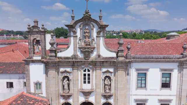 Aerial Rise of Convento de Santo Antonio, Guimaraes, Portugal