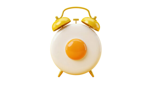 Minimalist fried egg alarm clock rendered on clear and simple deep png background