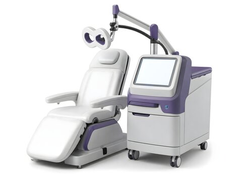 
TMS Transcranial Magnetic Stimulation Device with Treatment Chair Isolated on White