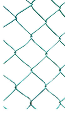 Green chain link fence wire mesh cutout transparent background isolated graphic resource design security boundary enclosure architecture industry construction element steel grid border clip path text.