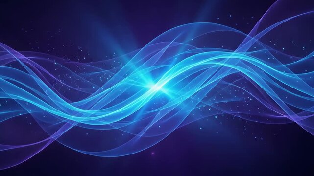 Abstract glowing blue and purple wave lines on a dark background