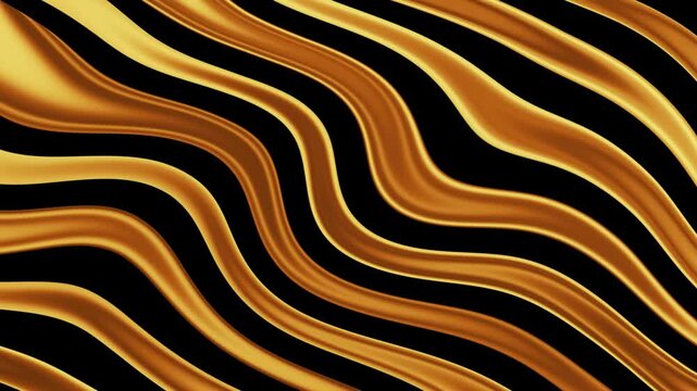 Abstract golden waves on black background luxury liquid gold ripples 3d wavy silk texture elegant flowing metallic curves