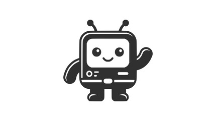 Naklejka premium Cute retro robot waving hello, vintage computer character, vector illustration