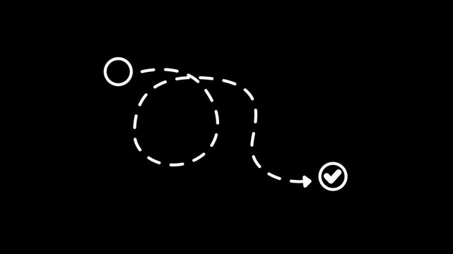 Sequential check mark arrow circle checkmark icon conveys completed process or approved route, suitable for infographics, navigation, presentations, and interfaces.