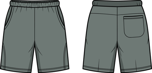 Comfortable grey athletic shorts presented with clear front and back views for versatile sportswear or casual attire designs © MdSumon
