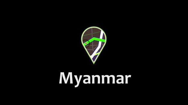 Myanmar Map Location Icon with Travel direction Concept