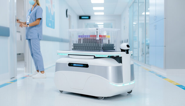 Automated Robot Delivering Medical Samples in Hospital Corridor