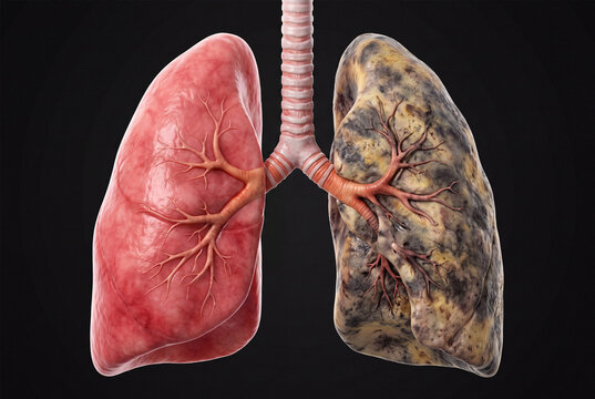 Comparative Anatomy Graphic Showing Normal Pink Lung Versus Damaged Dark Lung Depicting Effects of Smoking and Disease