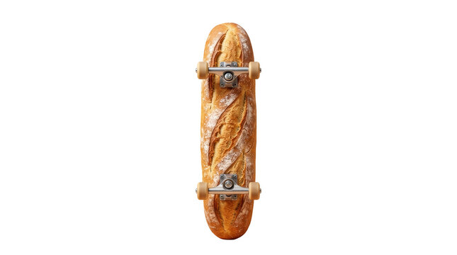 Baguette skateboard on png background, a clever and amusing visual concept