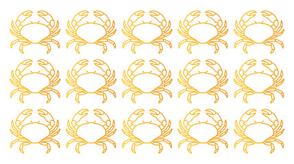 Pattern of golden crabs arranged in rows for marine life or nautical background design art. © KALPANA AKTER