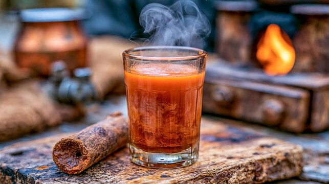 Warm glass of spiced herbal tea with cinnamon still life cinnamon beverage refreshing