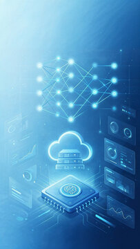 Neural Network and Cloud Computing Data Processing 3D Illustration
