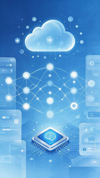 Neural Network and Cloud Computing 3D Illustration