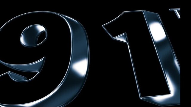 Futuristic Metallic 91th Anniversary Number Animation on Black Background in Luxury 3D Chrome Style in 4k