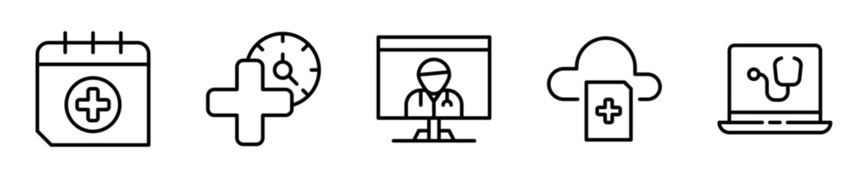 Set de iconos telemedicina consulta online doctor 5 piezas outline vector