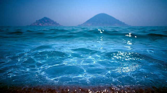 Sparkling blue sea water with distant mountains at twilight mountains twilight tranquil