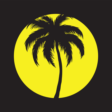A silhouette of a palm tree, likely of the genus Cocos,