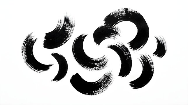 Abstract ink brush stroke semicircles pattern isolated on white background with abstract semicircle artistic creative minimalist calligraphy background isolated handdrawn contrast