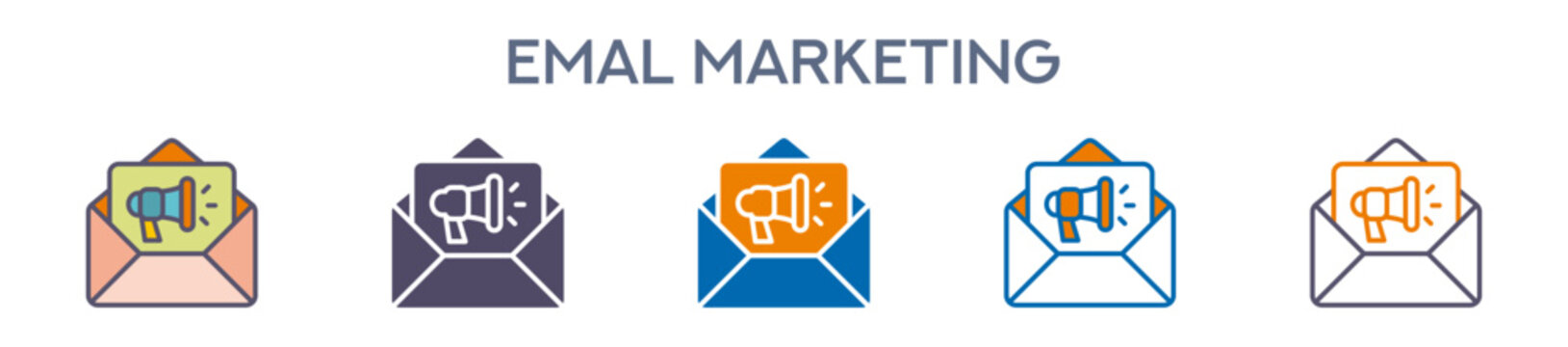 Email Marketing Element For Design Graphic - Multi Styles. Vector Illustration Of Two Colored And Black. Multiple Icons Designs Can Be Used For Mobile, Ui, Web 