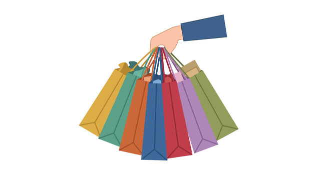 Hand carrying colorful shopping bags. 